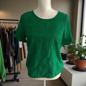 SKIES ARE BLUE Leaf Print Green Short Sleeve Top Size Small